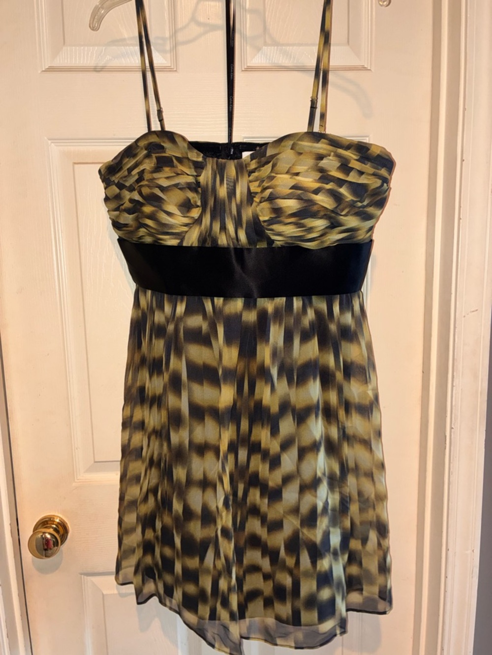 Calvin Klein Patterned Dress with Removable Straps & Black Waistband
